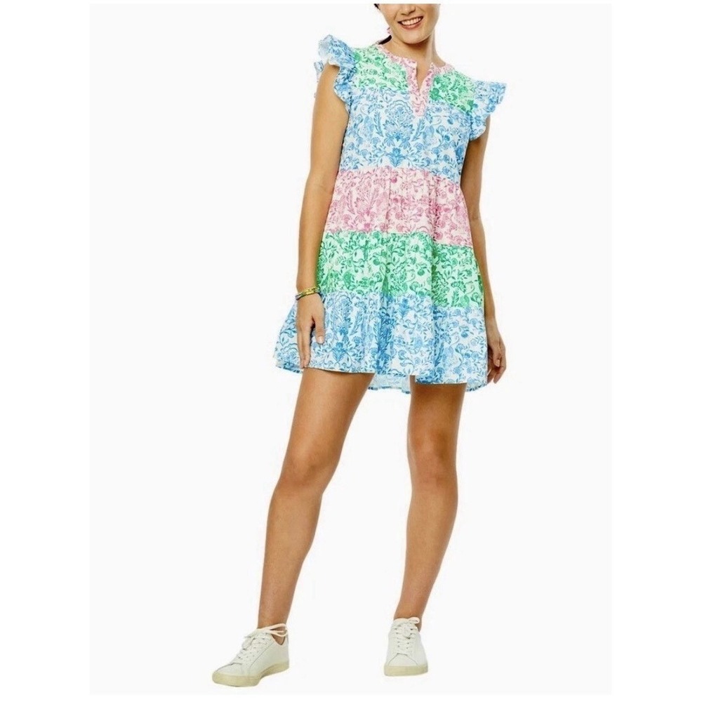 ROLLER RABBIT Aitona Pippa Dress Tiered Tropical Floral Jungle Print M